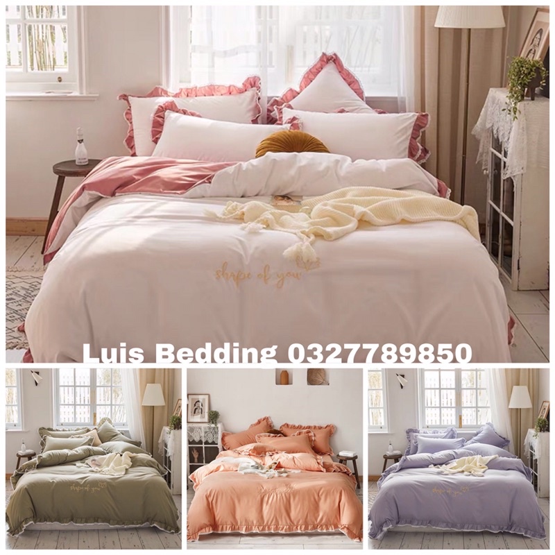 Bộ chăn ga và gối đũi silk viền bèo nhiều màu luis bedding chăn ga gối đệm