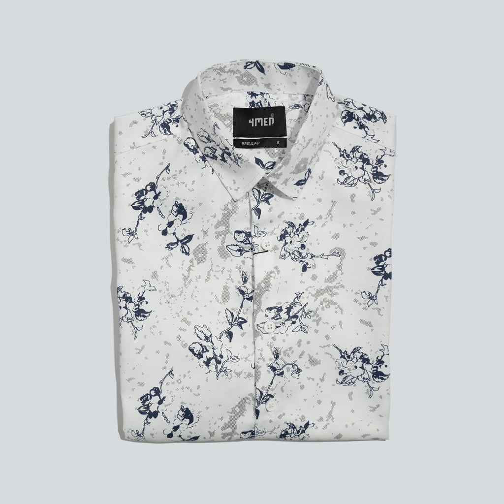 Áo sơ mi nam ngắn tay trắng họa tiết 4MEN SM063 vải cao cấp in hoa lá đẹp trẻ trung | BigBuy360 - bigbuy360.vn