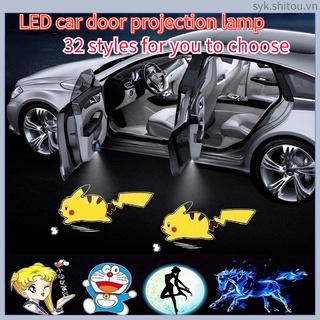 【Trong kho】Đèn LED laser không dây chiếu hình gắn cửa xe hơi họa tiết hello kitty với 32 họa tiết tùy chọn sạc USB