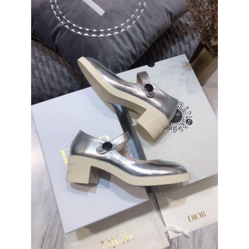 Giày cao gót nữ da thật mũi tròn kiểu búp bê gót 5cm Dior CD