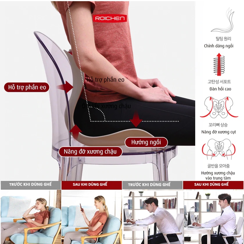 [Giao hoả tốc 2h] Ghế chỉnh dáng ngồi đúng Nam Roichen Hàn Quốc (Made in Korea). Hàng chính hãng