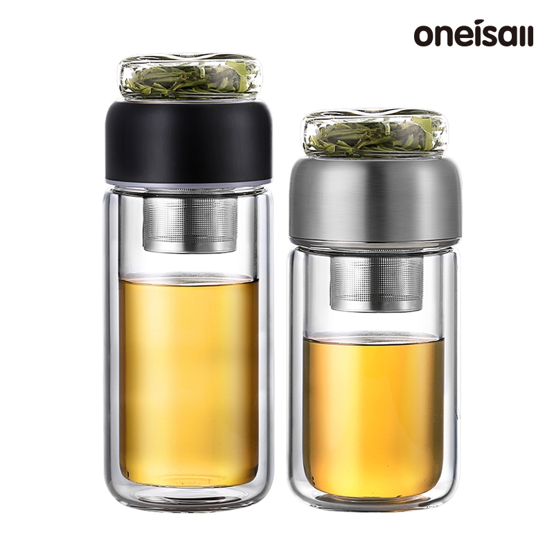 ONEISALL 200ml/260ml Glass Water Bottle with Stainless Steel Filter