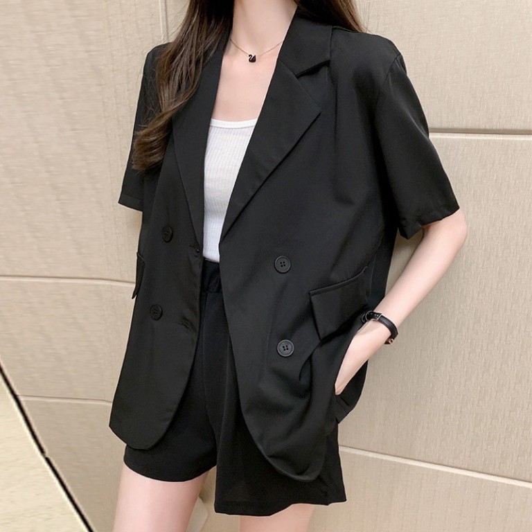 Áo Blazer - Vest Cộc Tay Dáng Rộng Chất Mát (ảnh thật/sẵn) chất đẹp -Áo blazer cộc tay 2 túi -Áo blazer tay ngắn 1 lớp