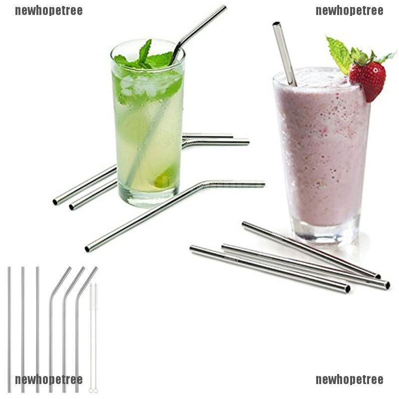 Bộ 3 Ống Hút Thẳng + 2 Ống Hút Cong + 2 Ống Hút Bằng Thép Không Gỉ Làm Sạch