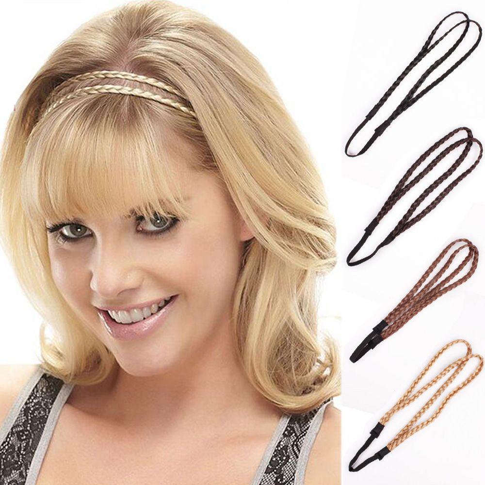 Băng Đô Cài Tóc Giả Thắt Bím Bằng Sợi Tổng Hợp Co Giãn 4 Màu Tùy Chọn