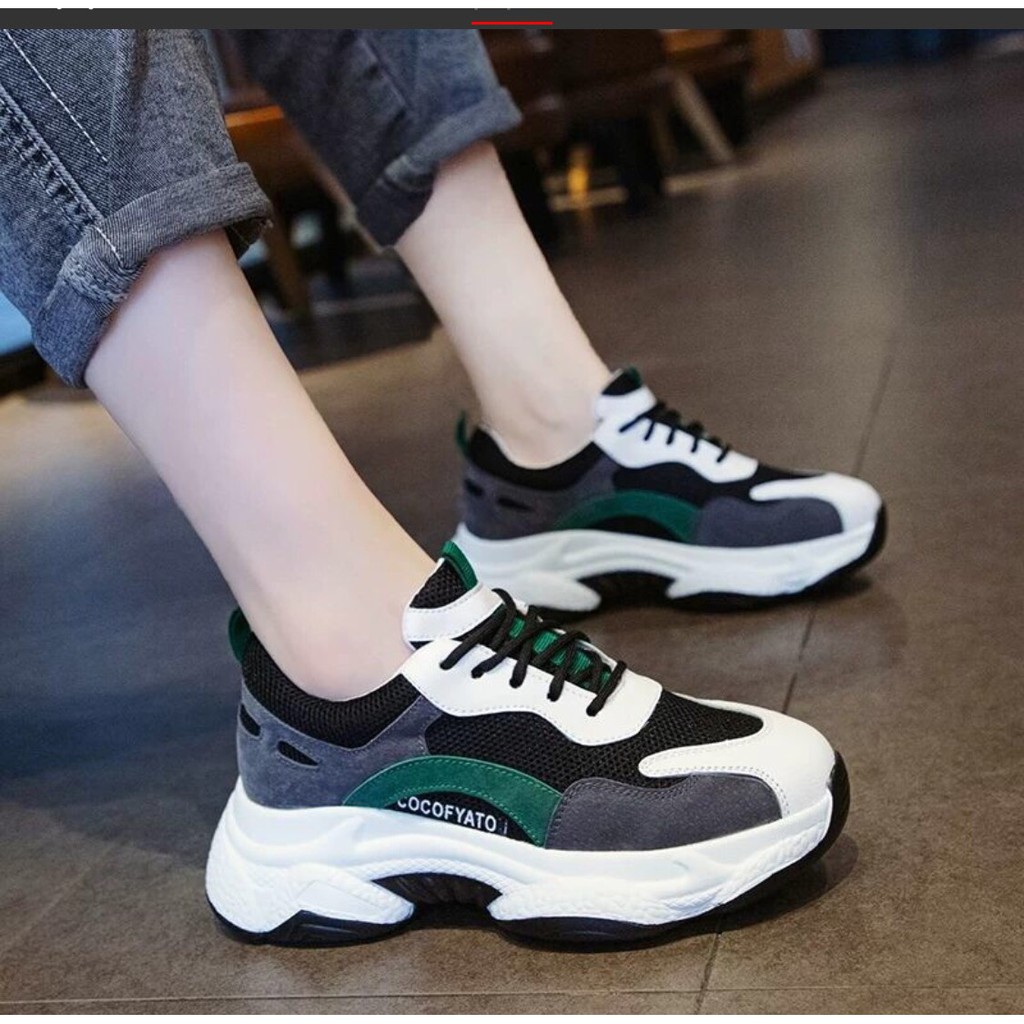 Giày Thể Thao Nữ sneaker - Giày nữ Độn Đế 5cm,Đế cao  2Màu Xanh &amp; Vàng Tôn Dáng, Tăng Chiều Cao giá rẻ