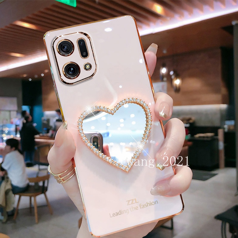 Ốp Điện Thoại Mềm Tráng Gương Mạ Điện Hình Trái Tim 2022 Cho OPPO Find X5 Pro 5G A96 A76 A16e A16k 4G