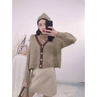Áo cardigan lông thỏ kẻ viền