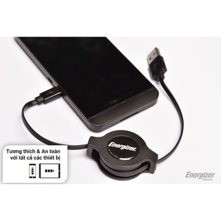 [Freeship toàn quốc từ 50k] Cáp Rút Energizer Micro USB 80cm (Đen) cho Android