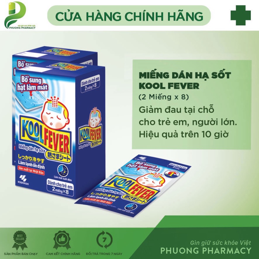 Miếng Dán Giảm Đau, Hạ Sốt, Hạ Nhiệt Nhanh Cho Trẻ Em, Người Lớn Kool Fever Nhật Bản  Hộp 8 gói 16 miếng