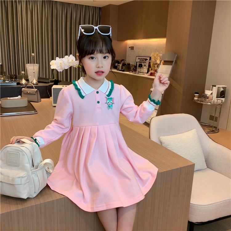Váy bé gái cổ bẻ dài tay cho bé size đại từ 10-28kg