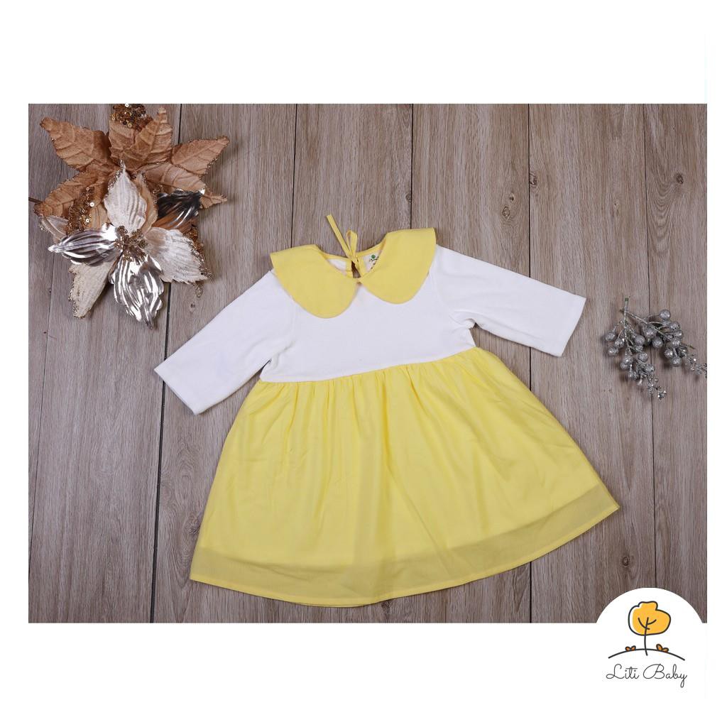 Váy sơ sinh cổ sen, size 6m-36m, thương hiệu Litibaby. Chất liệu cotton phối thô xinh xắn