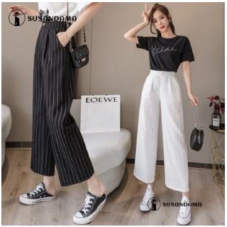 Quần Dài Nữ Ống Rộng Họa Tiết Sọc Dọc Thời Trang Cá Tính