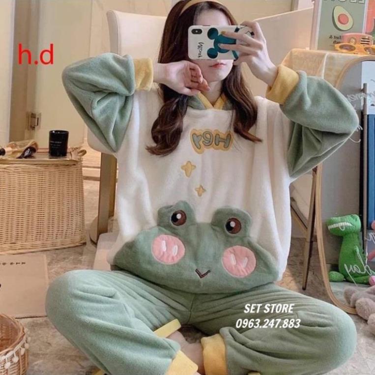 Bộ đồ ngủ mùa đông ẾCH XANH lông cừu giữ nhiệt tốt, bộ đồ mùa đông | BigBuy360 - bigbuy360.vn