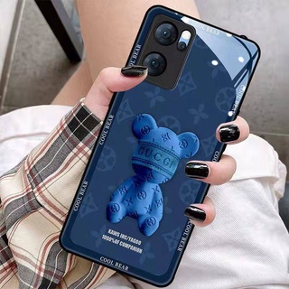 Ốp Điện Thoại Mặt Kính Hình Gấu Dễ Thương Cho OPPOReno7 reno6 / Reno5 a92s / a93 / a72 / a96