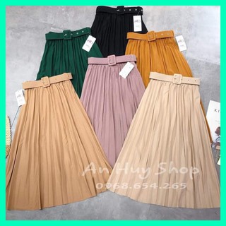 Chân váy midi dáng dài  LYNS kiểu dáng xếp ly có kèm đai Nhiều màu - MSD05