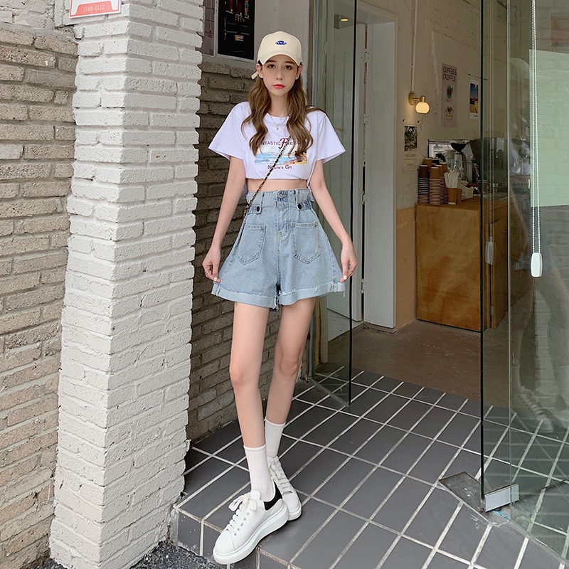 Quần Short Denim Lưng Cao Phong Cách Hàn Quốc Thời Trang Mùa Hè Cho Nữ