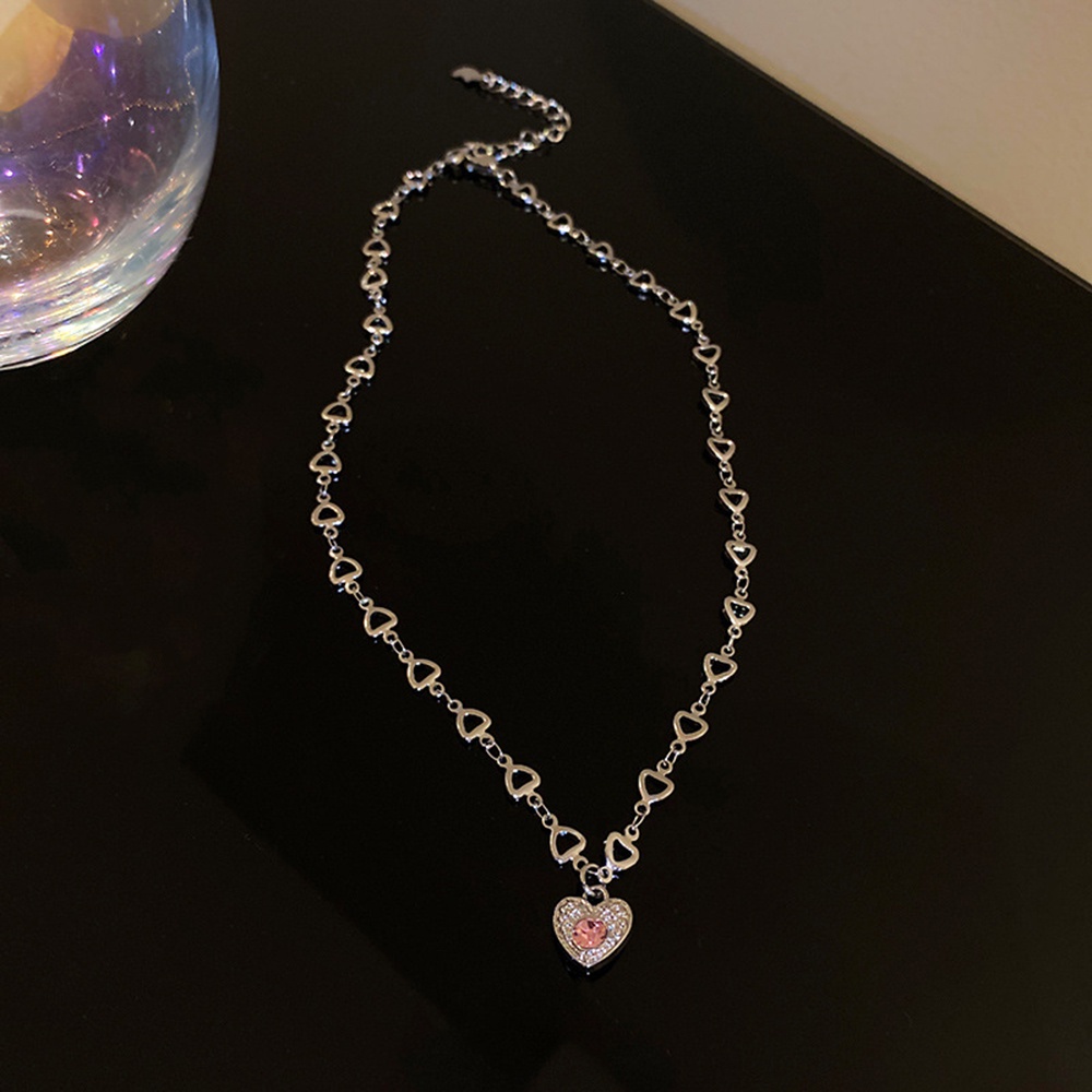 Vòng Cổ Choker Hình Trái Tim Đính Đá Màu Hồng Phong Cách Hàn Quốc Dành Cho Nữ