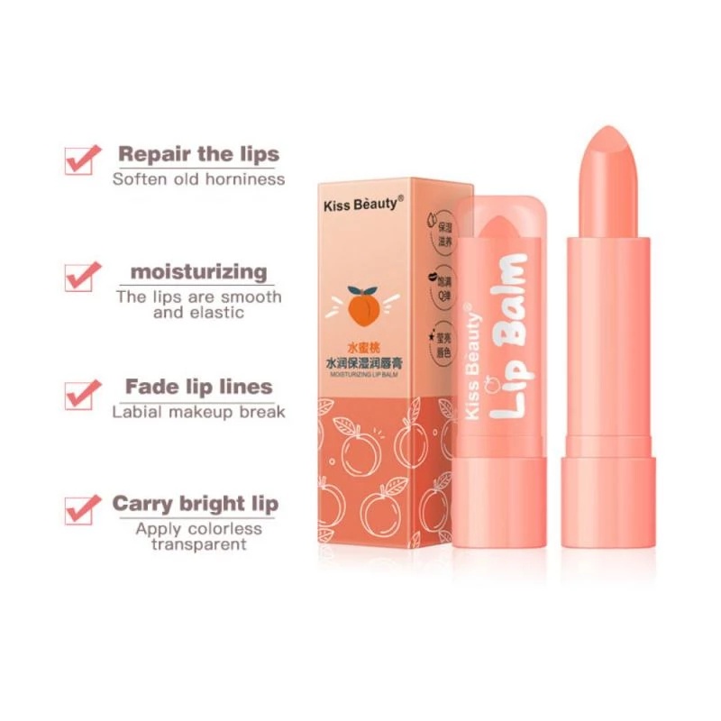 Kiss Beauty Son Dưỡng Môi Tinh Chất Đào Tự Nhiên Lâu Trôi Dưỡng Ẩm Làm Mờ Đường Viền Môi Chống Lão Hóa