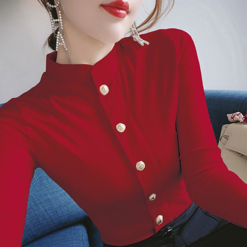 Áo Thun Nữ Dài Tay Cổ Cao Màu Trơn Thời Trang Mùa Thu