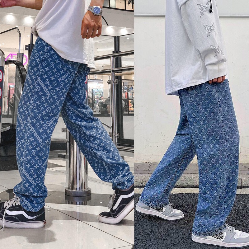 Quần Jean baggy nam “ HOẠ TIẾT THÊU “ LV_ ống suông, rộng style nam tính hot 2021 - Ảnh thật 100%