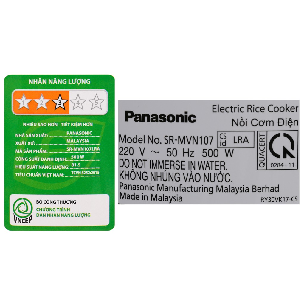 Nồi cơm điện Panasonic (Nhật Bản) 1 lít SR-MVN107LRA (MỚI 100%, BẢO HÀNH 12 THÁNG CHÍNH HÃNG)