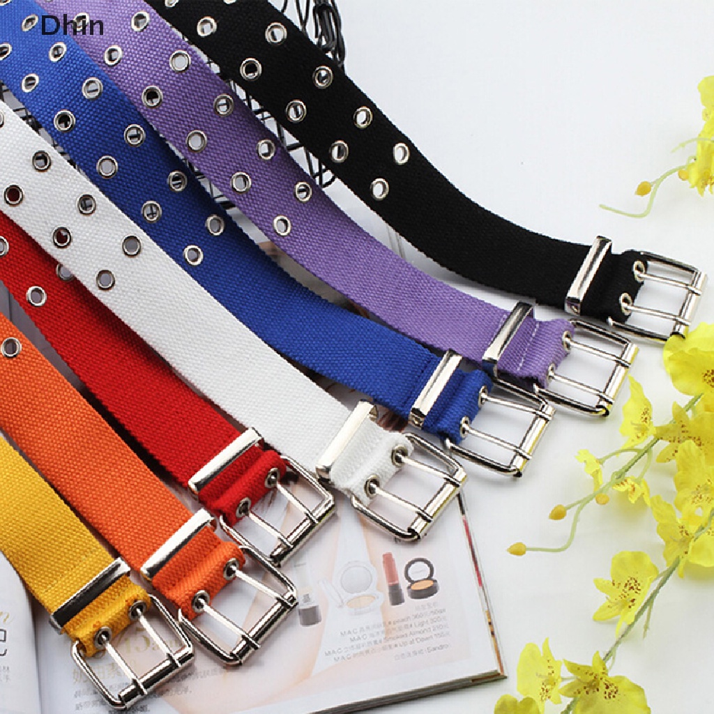 Thắt Lưng Vải Canvas Nylon 2 Hàng Lỗ Cài Ghim 130cm Thời Trang Cho Nữ