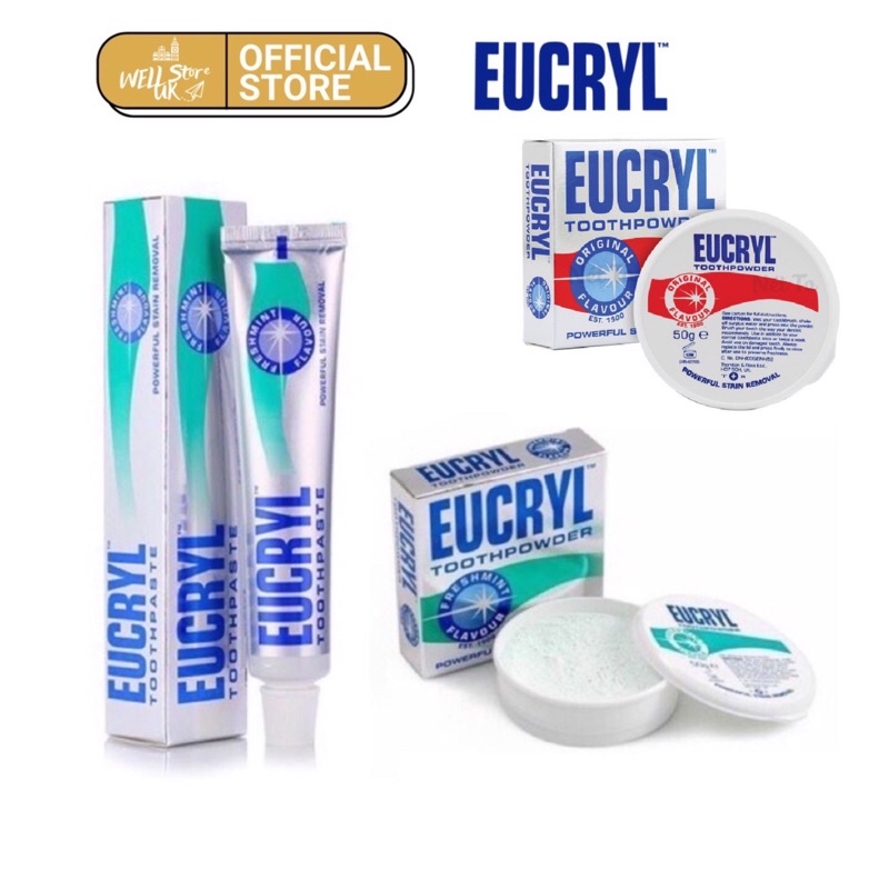 UK- Combo kem đánh răng &amp; bột đánh răng Eucryl làm trắng răng hiệu quả