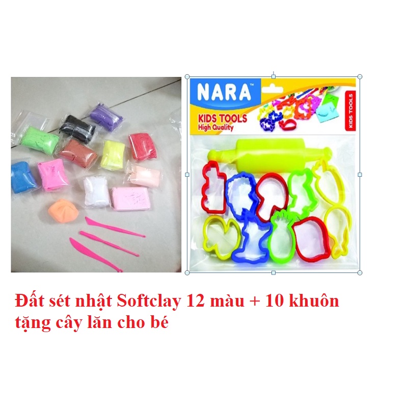 Đất sét nhật Softclay siêu nhẹ sẽ tự khô 12/24/36 màu cho bé