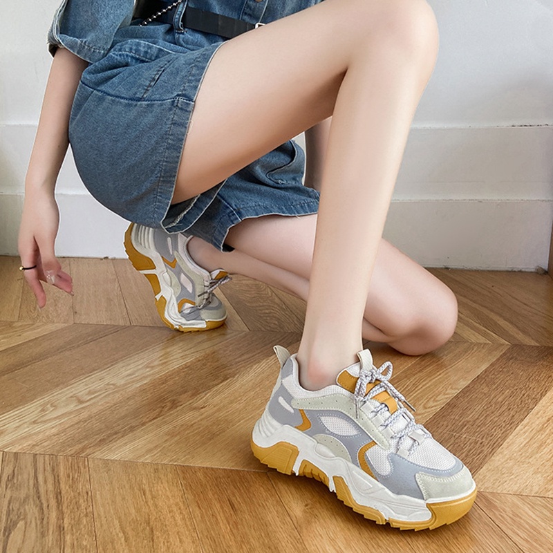Giày Sneaker Đế Dày Tăng Chiều Cao Phối Lưới Thoáng Khí Thời Trang Cho Nữ
