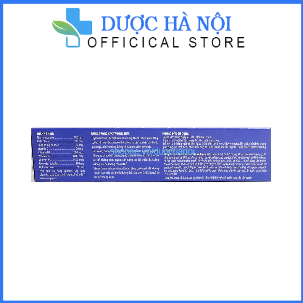 Viên uống Thymomodulin Extra giúp tăng sức đề kháng cho cơ thể, giảm nguy cơ viêm đường hô hấp – hộp 20 viên