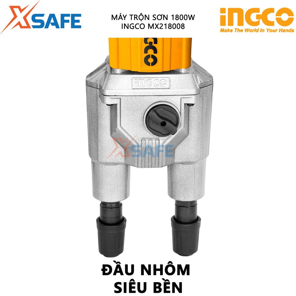 Máy trộn sơn INGCO MX218008 1800W tốc độ không tải 180-480rpm/250-650rpm, đầu nhôm, kèm 2 cần trộn