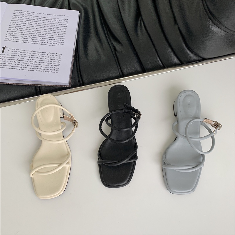 Sandal nữ gót vuông quai mảnh dây xoắn thiết kế độc lạ xinh xắn