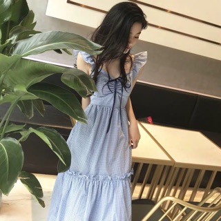 VÁY MAXI NƠ XANH DÁNG DÀI