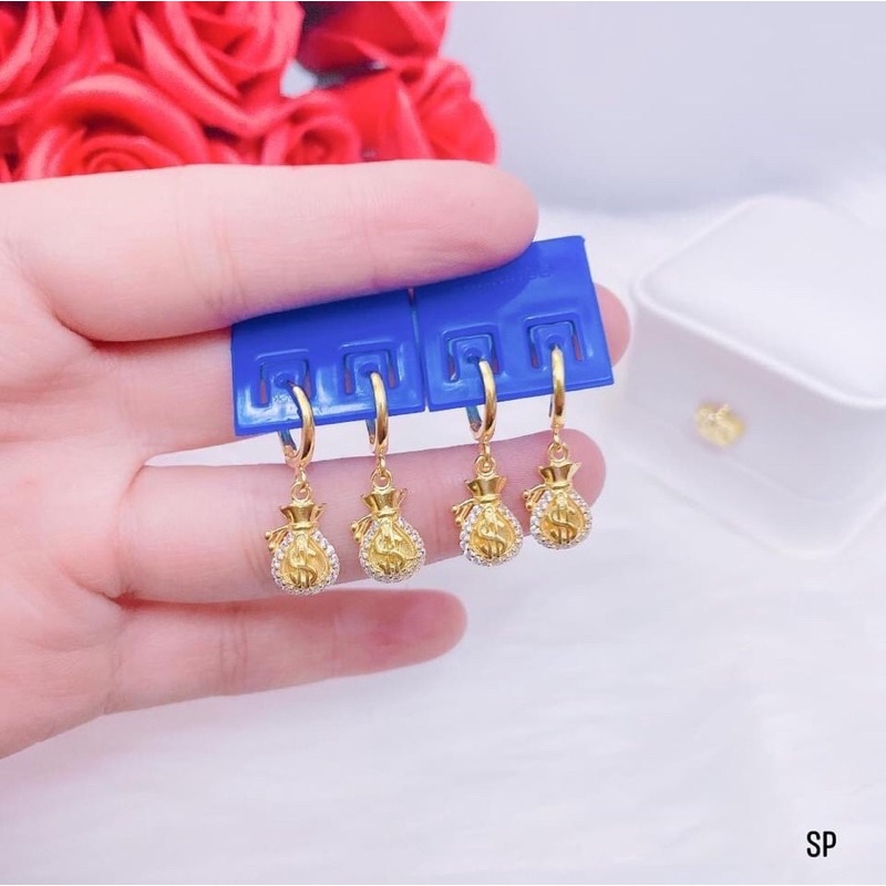Bông tai bạc ta hình túi tiền siêu xinh, khuyên bạc Bibi