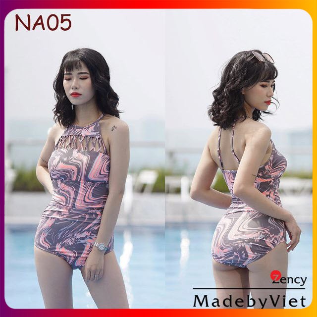 👙 Bikini, Áo tắm cổ đan chéo 1 mảnh sơn hồng Zency gợi cảm duyên dáng kín đáo, thời trang🐬, freeship 🚀 MSP :NA05