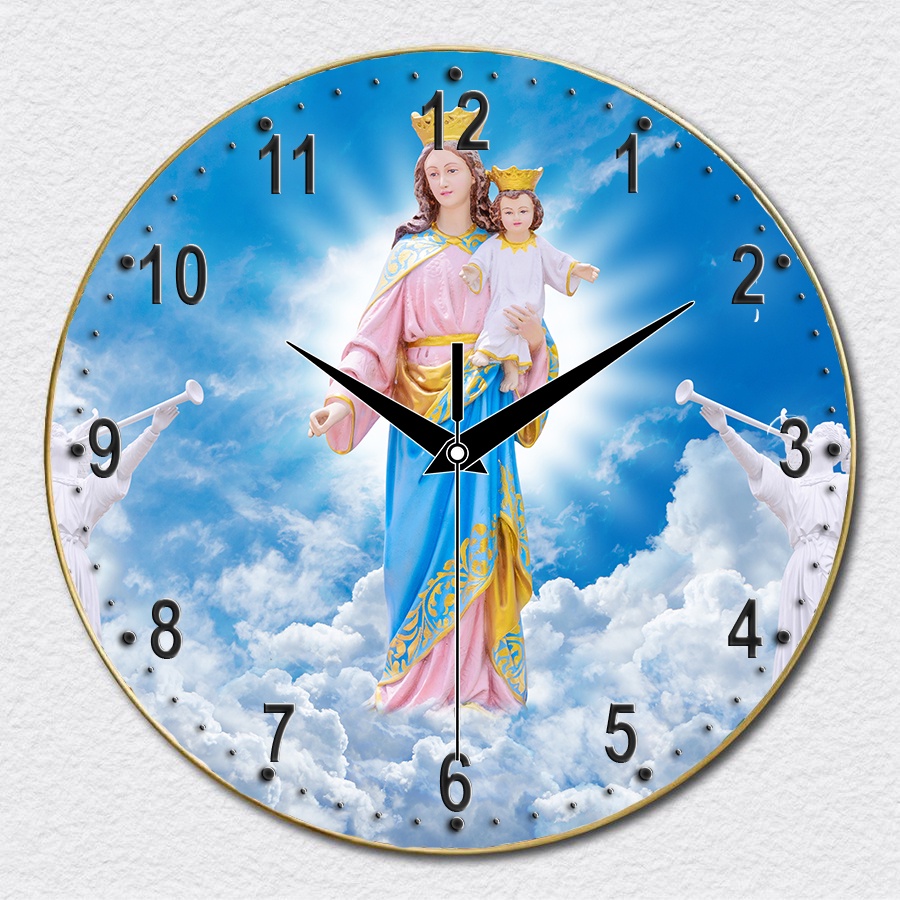 Đồng Hồ Treo Tường in hình 3D Tráng Gương, Đòng Hồ Công Giáo Trang Trí Decor Nhà Cửa Phòng Khách kim trôi size 35cm