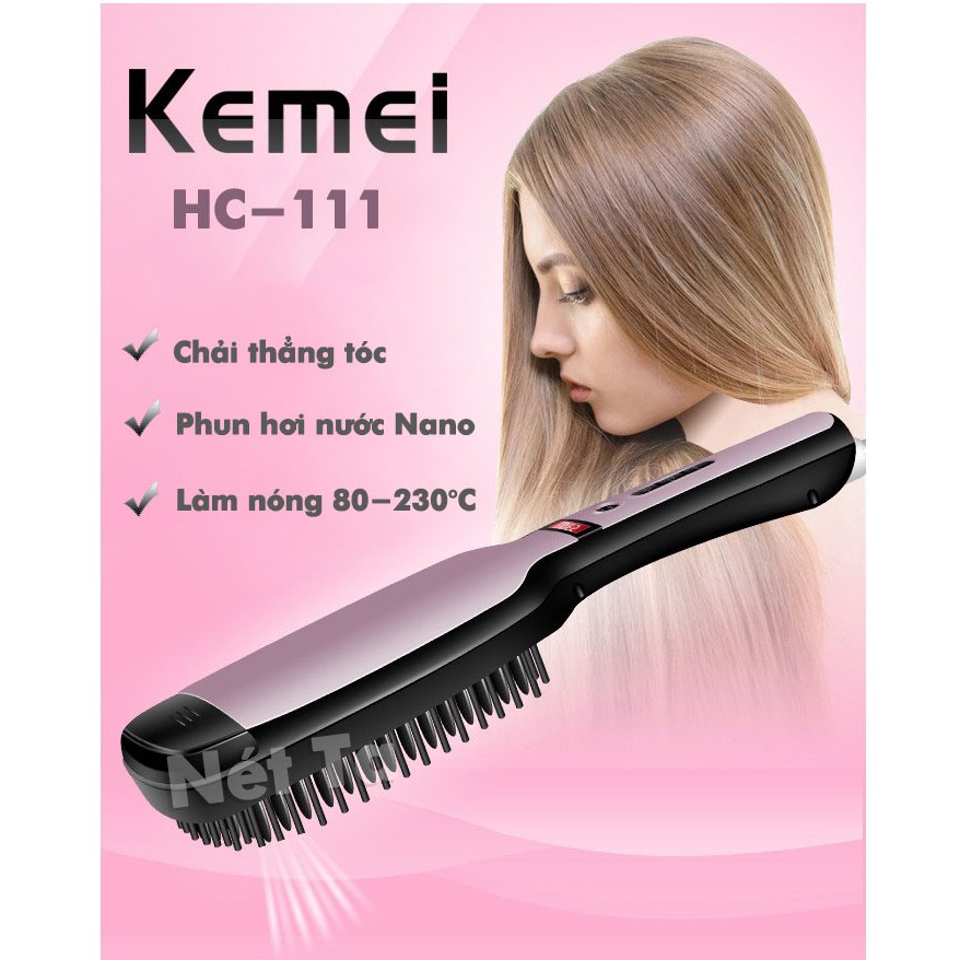 Lược điện điều chỉnh nhiệt cao cấp KEMEI KM-HC111 tích hợp phun hơi nước nano chăm sóc tóc