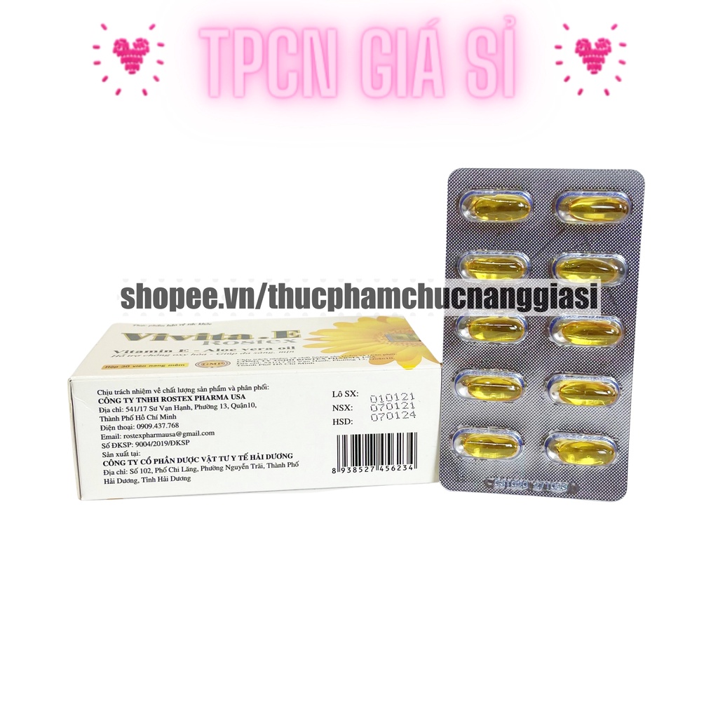 Viên uống đẹp da Vitamin E 4000mcg, tinh dầu lô hội làm đẹp da, chống lão hóa - Hộp 30 viên