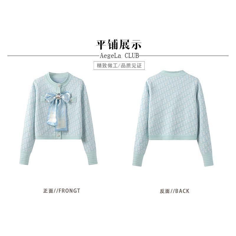 Áo Khoác Cardigan Dệt Kim Đính Nơ Ruy Băng Thời Trang Thu Đông Thiết Kế Mới Cho Nữ