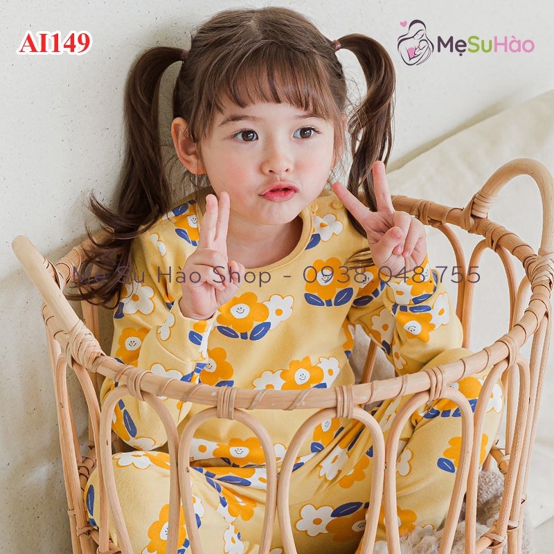 Bộ dài tay trẻ em thun Cotton Nỉ Nhung dày dặn ấm áp mẫu Hoa vàng hãng Cordi-i nội địa Hàn mã AI149