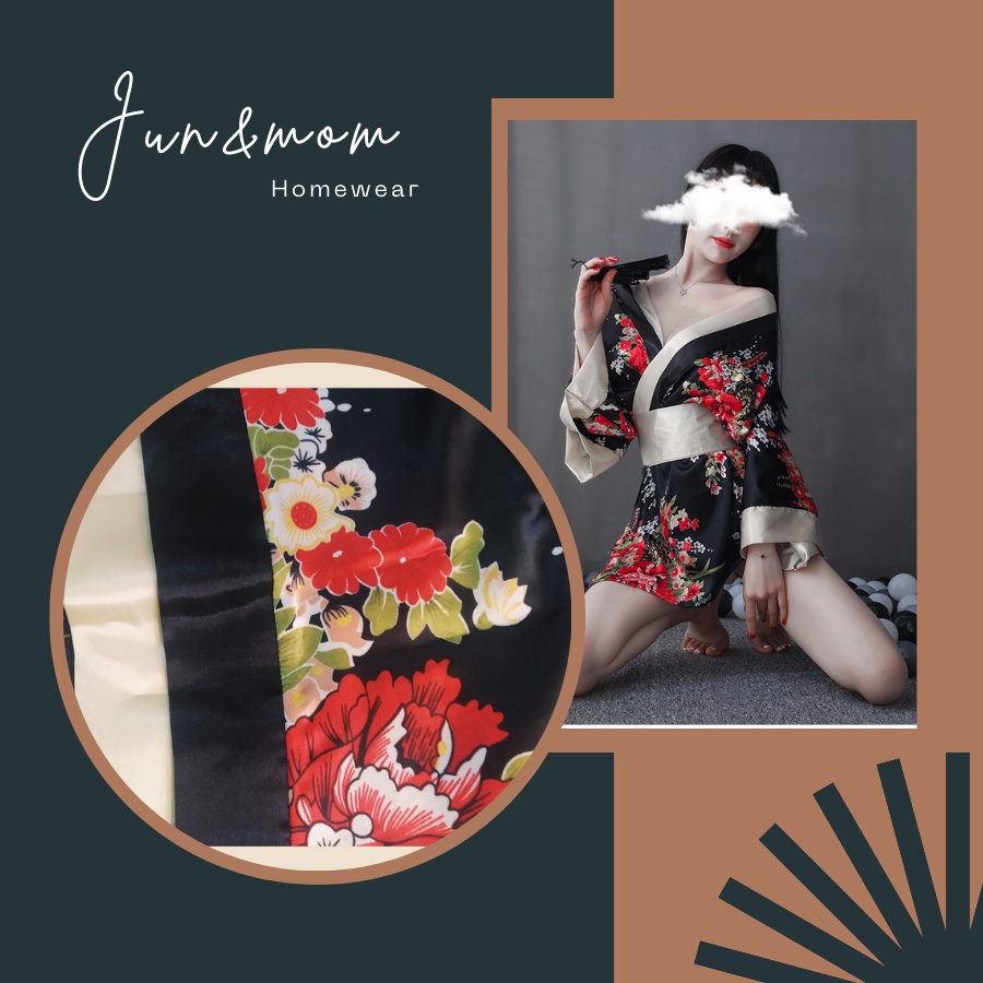 ( Set 3 món) Cosplay kimono ROSA - LAROSA chất vải phi lụa trơn bóng - màu sắc như hình