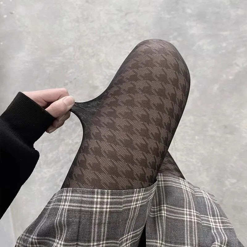 Harajuku Chidori Plaid Mesh Tights Woman Gothic Black Seamless Breathable Bottoming Pantyhose Dark Punk Kawaii Sexy Stockings
