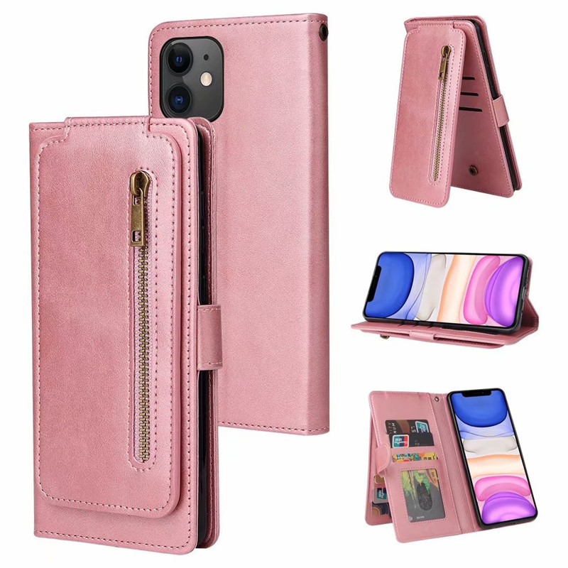 Bao da điện thoại kiểu ví thẻ gập có khóa kéo màu đỏ đứng được cho Iphone 12 Mini 11 Pro XS Max XR SE 2020 X 8 7 11+ | BigBuy360 - bigbuy360.vn