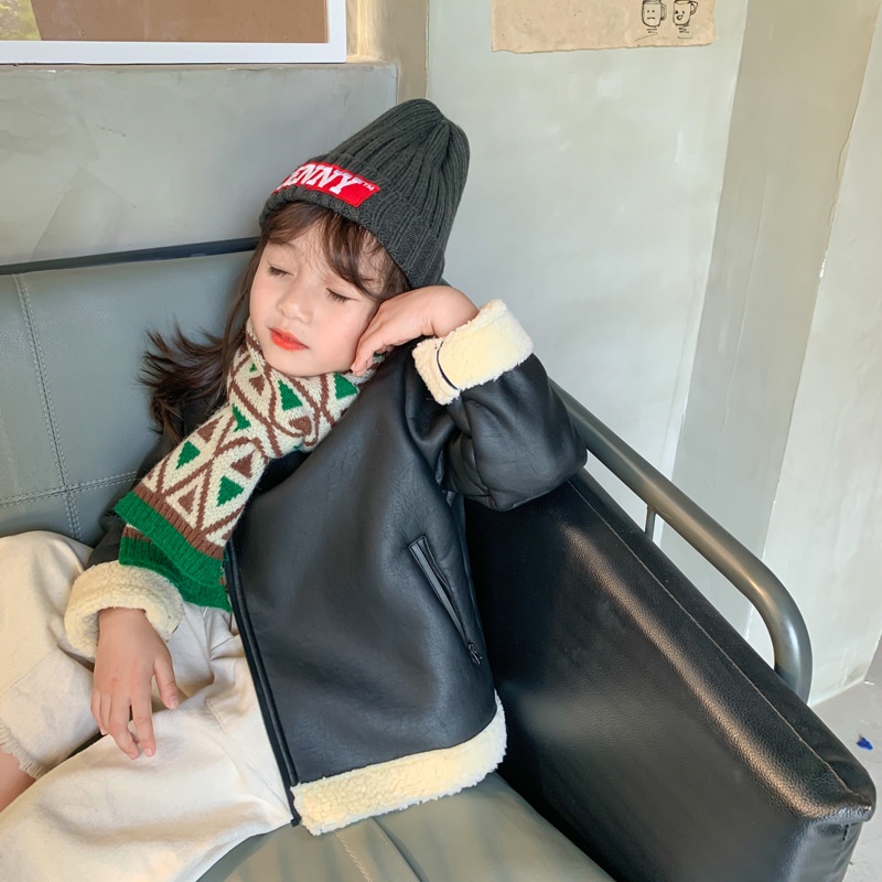 Khăn Choàng Cổ Bằng Len Dệt Kim Họa Tiết Kim Cương Thời Trang Mùa Đông Cho Bé