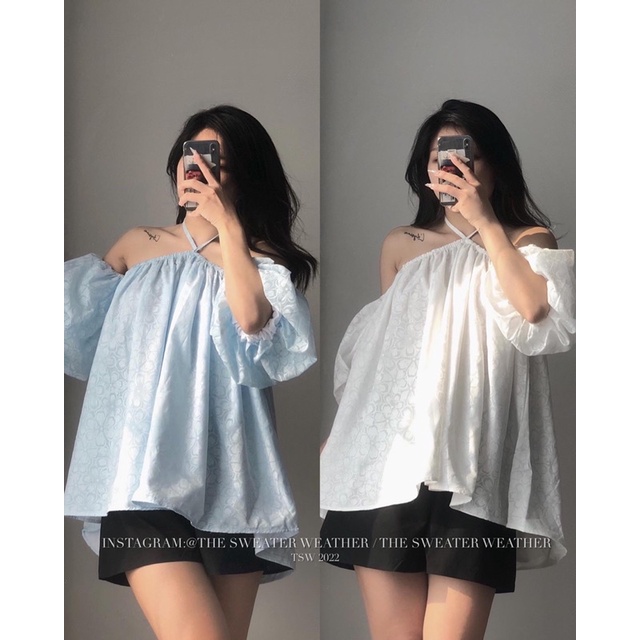 Áo trễ vai hoa nổi tay phồng mặc 2 kiểu the.sweaterweather TSW (Ảnh thật) | BigBuy360 - bigbuy360.vn