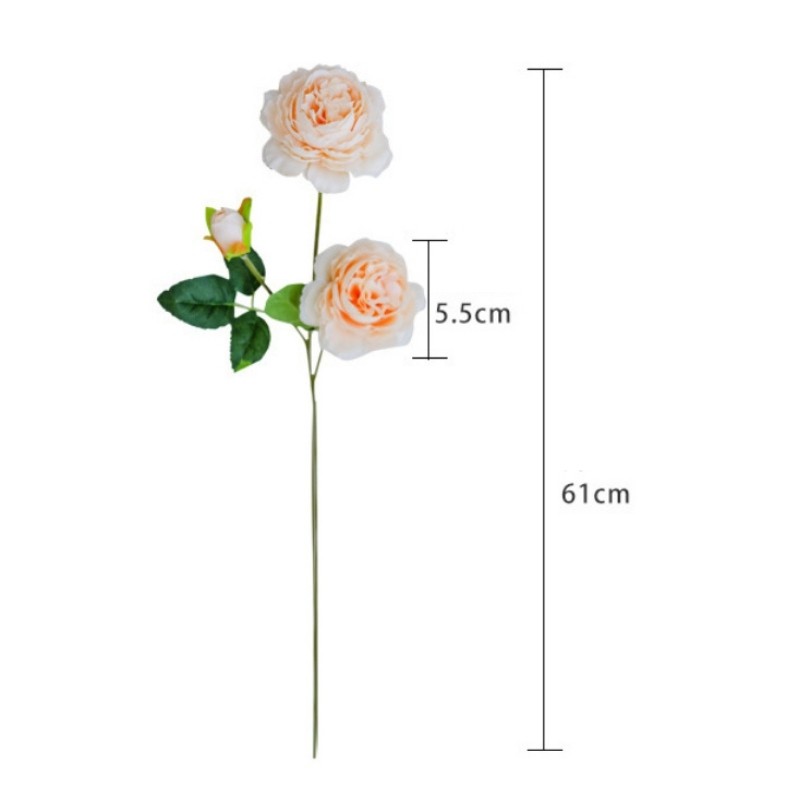 Hoa Giả - Hoa hồng mẫu đơn lụa cao cấp (65cm) trang trí nhà cửa nội thất cửa tiệm cành 2 bông 1 nụ  TODOCO H23