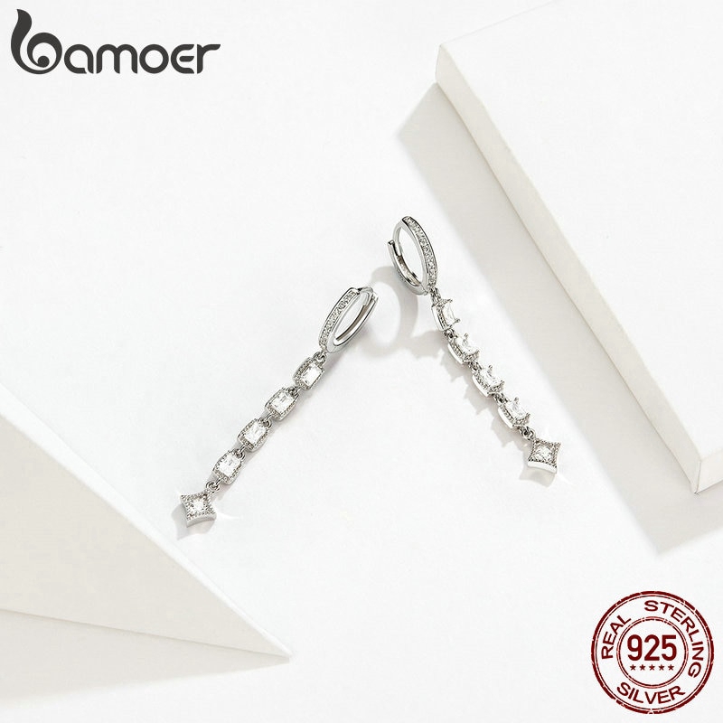 Khuyên tai Bamoer SCE583 dáng dài chốt bạc 925 thời thượng dành cho nữ