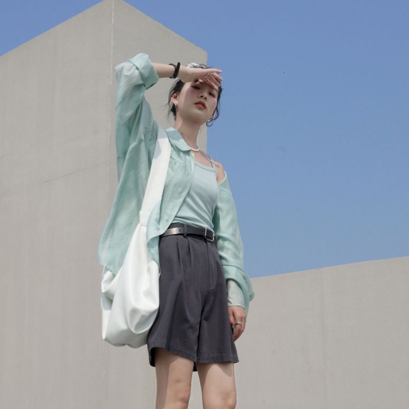 Korean women's fashion translucent shirt