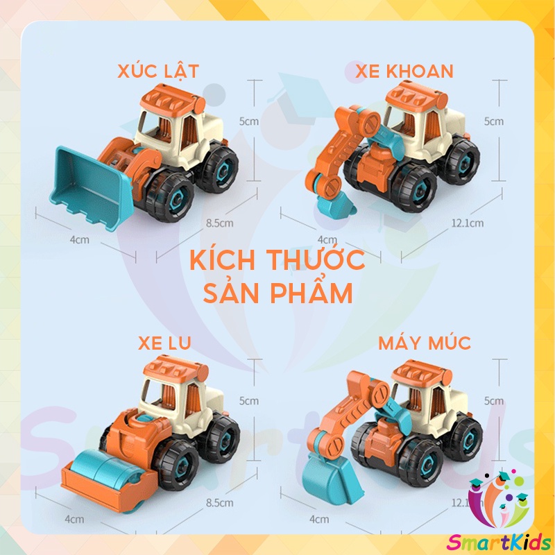 Combo 4 xe đồ chơi tự lắp ráp cho bé phát triển kỹ năng tư duy